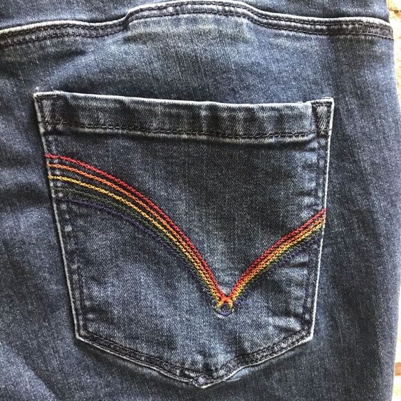 Democracy Ab Solution Straight Leg Jeans Dark Wash raw hem Rainbow thread 6 - Picture 8 of 12